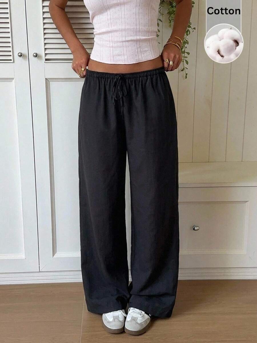 CovetEZ Black Casual Versatile Women's Long Pants Vacation Summer Cotton Pant