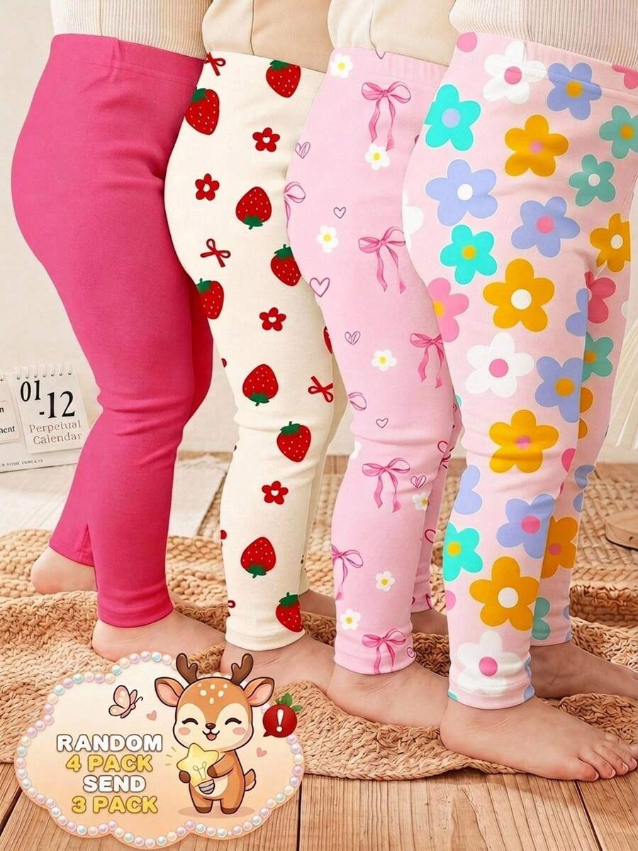 Random 4 Packs Send 3 Packs Baby Girl Cute Comfortable Knitted Elastic Solid Color Elastic Waist Long Pants - Multicolor - View 1