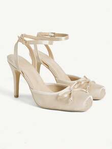 CUCCOO CHICEST Women Shoes Fashion Women's High Heels Shoes Bow Design Square Toe Wrinkled Sexy Party Banquet Wear High Heels - Apricot - View 1