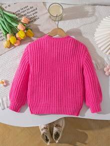 SHEIN 女童針織圓領毛衣，適合休閒秋/冬季穿著 - 玫紅色 - 查看 2