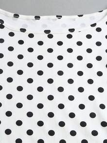 Sweetra Women's New Fashion Versatile Knit Polka Dot Batwing Sleeve Short Sleeve Waist-Cinching Top T-Shirt - White - View 6
