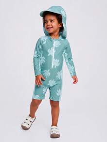 Maija Kids Maija Kids 男童优雅都市休闲绿色海龟印花长袖修身泳衣，附赠泳帽，适合海滩、泳池、度假、春夏季节等场合。 - 綠色 - 查看 3