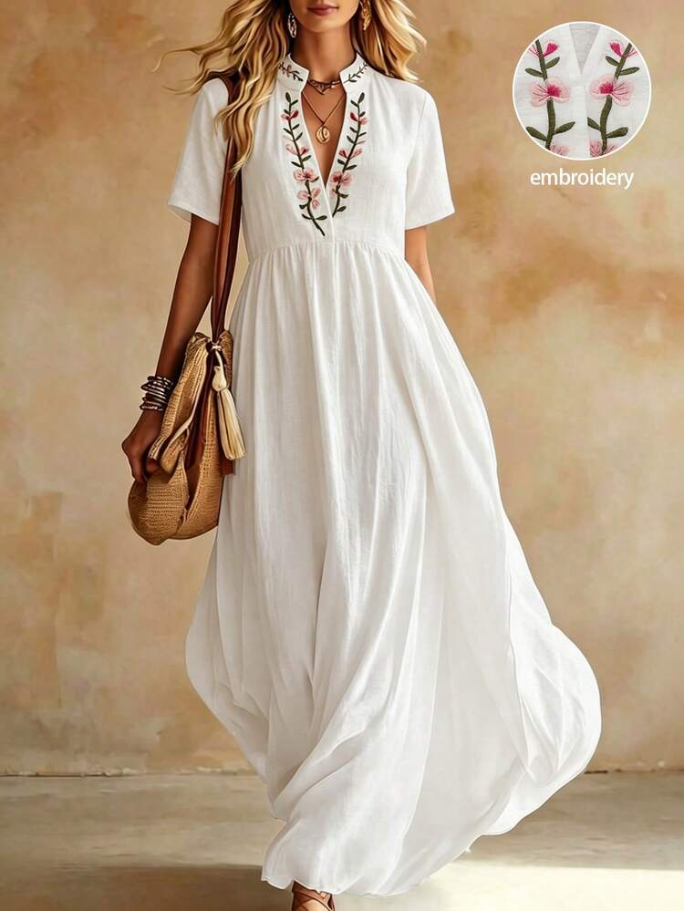 white linen boho dress LUMIGAL Women's Casual Bohemian Style Faux Embroidered Size:S ( or XS ) - stretchy embellished strap mini Plus Size Amazon Black designed with a flattering