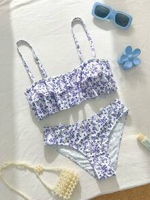 Swim Mod 花卉蕾絲可愛甜美復古休閒度假海灘海邊女款泳衣套裝 - 彩色 - 查看 6