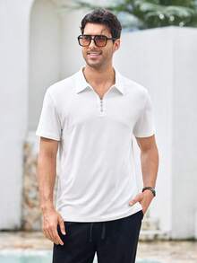 Mercer Haus Herren einfarbiges Poloshirt mit halber Knopfleiste, vielseitig einsetzbar für den Alltag, Kurzarm - Weiss - Übersicht 4