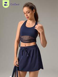OutZeal Women Outdoor Tank Hiking Camping Gym Breathable Mesh Panel Cropped Non-Sleeve T-Shirt Summer - Navy Blue - View 9