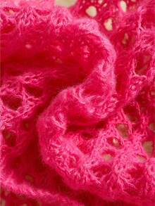 Young Girl Solid Color Hollow Knit Cropped Sweater - Hot Pink - View 3