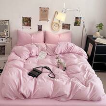 Cirelle 3pcs Pink Duvet Cover Set - Soft Polyester Light Pink Solid Color Bedding Set, Breathable Aesthetic Quilt Cover With Pillow Shams (No Insert) - Pink - View 3