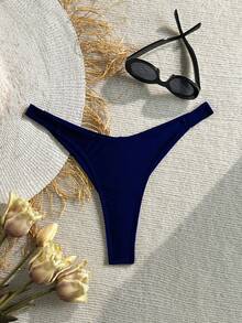 Swim Basics Bottom de bikini sexy de unicolor para mujer - Azul Marino - Ver 5