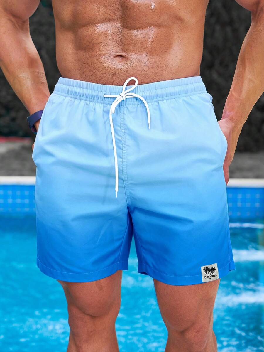 Manfinity KASUA Men's Drawstring Waist Gradient Color Casual Vacation Beach Shorts - Blue - View 1
