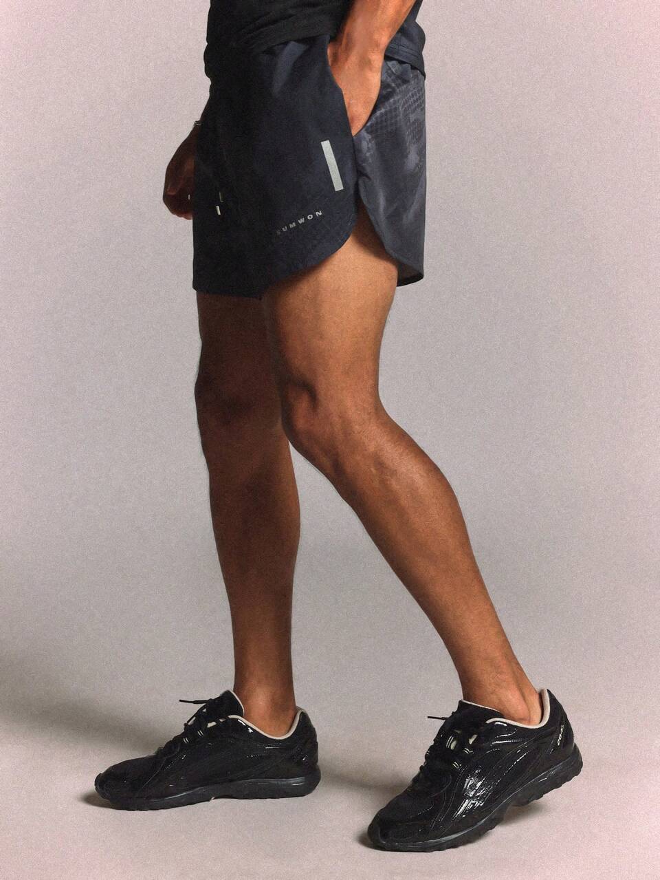 Printed Nylon Running Shorts With Reflective Details Side Split Hem Lightweight Summer Athletic
