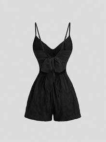 Ceyna Mono de tirantes finos con diseño de lazo y abertura en la espalda de color liso para mujer talla grande - Negro - Ver 2