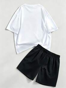 Chillumni Unisex "NEW MOMENT" "THE PAST" Black & White Image Collage Design Crew Neck T-Shirt & Shorts Set, Classic Retro Minimalist 2-Piece Outfit - Multicolor - View 2