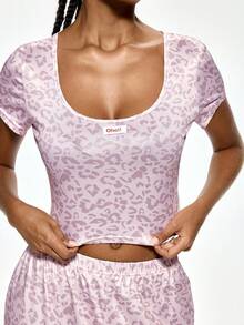 Rest Era Women's Spring/Summer Fashion Minimalist Apricot Leopard Print Pajama Set - Multicolor - View 6