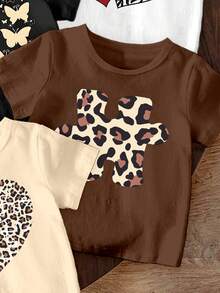 (Random 5 Sets, Send 3 Sets) Summer Girls' Grid Ripple Dot Leopard Pattern Love Butterfly Basic Short T Plus Cycling Pants Set 6-Piece Set - Multicolor - View 3