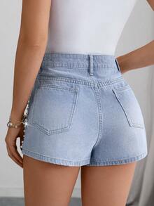 SHEIN Clasi Women's Beaded Denim Shorts Going Out Vacation Light Blue And White Summer Elegant Casual - Light Wash - View 2