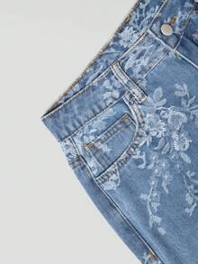 GlowEve Women's Floral Jacquard Fabric Jeans Date Daily Blue Floral Summer Romantic Vintage - Medium Wash - View 3