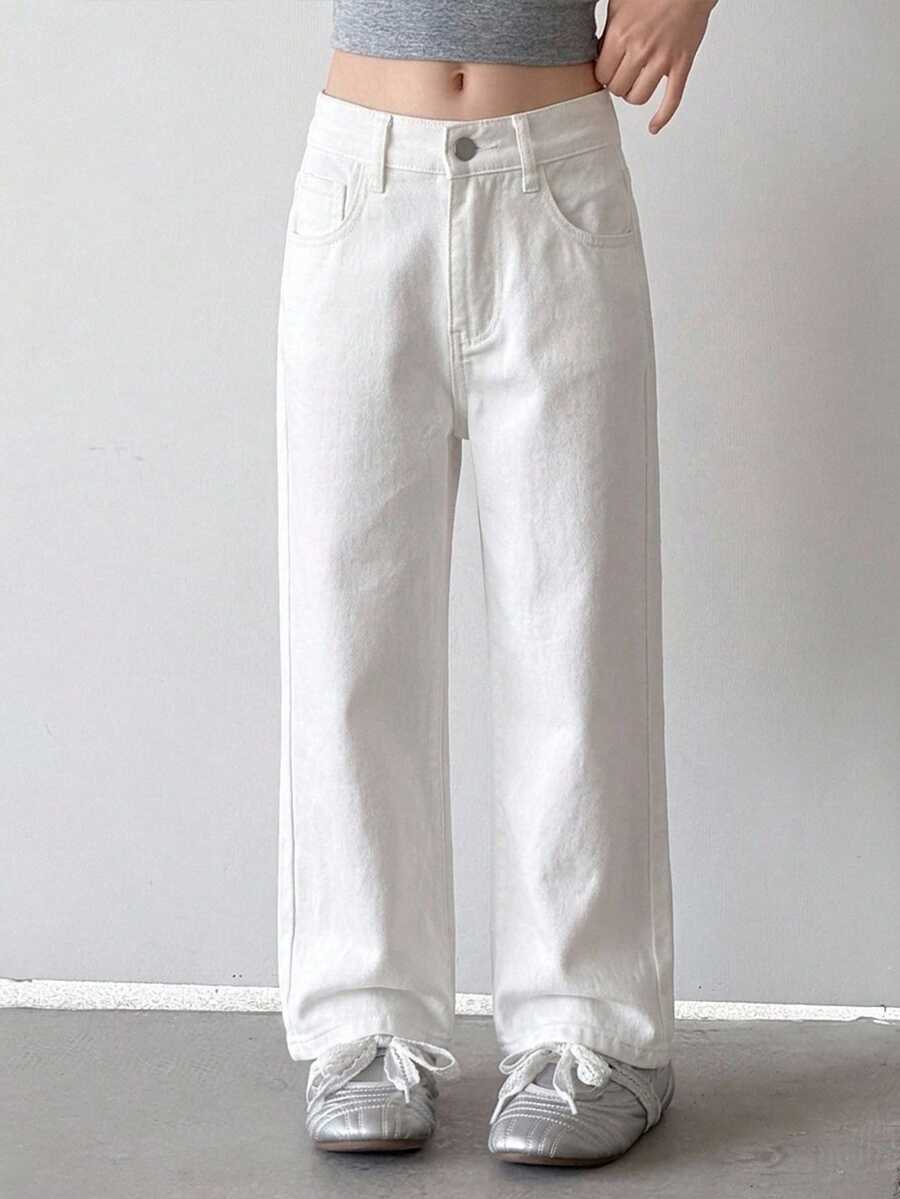 Dazy Kids Jeans de mezclilla para niñas, nuevo estilo primavera/verano, con bolsillo trasero con strass y campana (talla grande) - Blanco - View 1