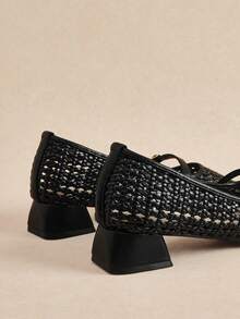 Rosivie Braided Hollow Mary Jane Block Heel Shoes Fall Shoes - Black 1 - View 6