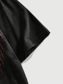 ROMWE MEN Goth Men's Crew Neck Skull Print Casual Versatile Daily Short Sleeve T-Shirt - Black - View 3