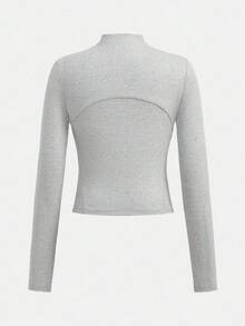 SHEIN 少女輕量拉鍊外套，透氣運動外套，適合跑步、健身、瑜伽，四季通用秋冬女童服飾 - 淺灰色 - 查看 4