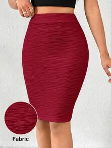 SHEIN Lady Women's Summer Elegant Solid Color Fitted Skirt Party Corporate Dark Red - Burgundy - View 1