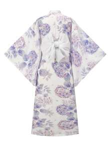 Irokai 日式傳統和服藍紫色繡球花花卉圖案女款改良兩件式浴衣套裝 - 彩色 - 查看 2