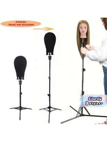 Satu Tripod yang Dapat Diatur dan Kokoh, Tinggi 50/110/160 Cm, Ringan dan Portabel, Cocok untuk Salon Rambut, Cosplay, Pajangan Rumah, Salon Kecantikan, Penataan Wig, Meja Rias, dan Rak Penyimpanan. - Hitam - View 1