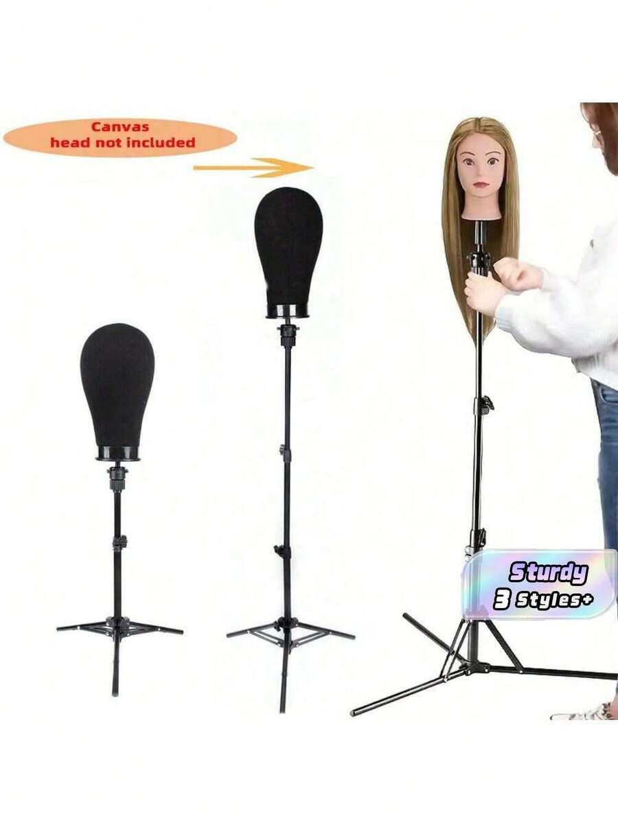 Satu Tripod yang Dapat Diatur dan Kokoh, Tinggi 50/110/160 Cm, Ringan dan Portabel, Cocok untuk Salon Rambut, Cosplay, Pajangan Rumah, Salon Kecantikan, Penataan Wig, Meja Rias, dan Rak Penyimpanan. - Hitam - View 1