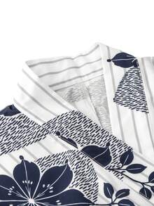 Irokai Kimono Yukata Dua Potong Tradisional Jepang untuk Wanita di Musim Panas dengan Motif Bunga (Sabuk Tidak Termasuk) - Putih - View 6
