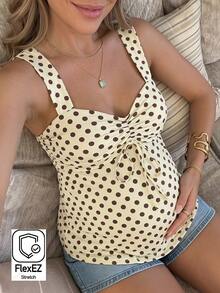 SHEIN 孕妇度假波点印花褶皱前系带吊带衫 - 彩色 - 查看 2