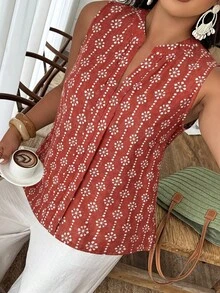 Weeklong 女款大尺碼春夏休閒圓領無袖隨機印花襯衫，適合度假與日常穿著 - 彩色 - 查看 1