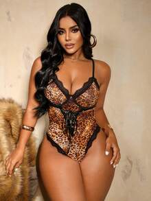 SHEIN Standard Size Animal Print Sexy Wild Lace Print Jumpsuit One Piece - Multicolor - View 1