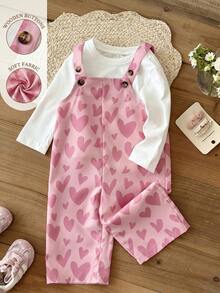 LMoss Kids Jumpsuit Bayi Perempuan Motif Hati Merah Muda yang Lucu dan Serbaguna untuk Musim Gugur/Dingin - Berwarna merah muda - View 5