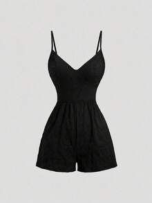 Ceyna Mono de tirantes finos con diseño de lazo y abertura en la espalda de color liso para mujer talla grande - Negro - Ver 3