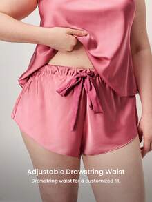 LUVLETTE Conjunto de Pijama Sexy de Cetim Plus Size para Mulheres, Regata e Shorts, Roupa de Dormir Sedosa com Decote em V, Roupa de Estar - Rosa chiclete - Visão 3