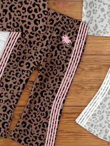 (Random 2 Sets, Send 1 Set)Baby Girl Fashion Personalized Leopard Print Knight Horse Pattern Striped Print Basic Short T-Shirt & Flared Long Pants Set - Multicolor - View 6