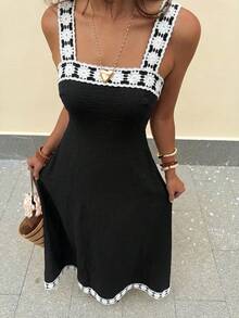 Serisse Women's Vacation Casual Boho Colorblock Embroidered Dress Vacation Black Floral Summer - Black - View 8
