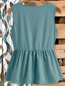 Mellowie Business Casual Traditional Minimalist Teal White Women's Bowknot Blouse Paired With Textured Abstract Geometric All-Over Print Pants 2 Pieces Set - Multicolor - View 6