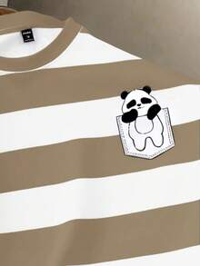 Manfinity Joysei Men's Summer Casual Colorblock Striped T-Shirt - Khaki - View 2