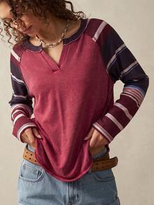 Bohemela Casual Knit Patchwork Women's Sweatshirt - Red - View 3