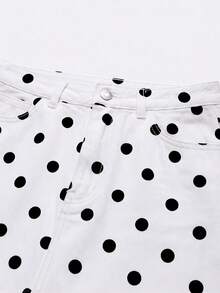 GlowEve Women's Polka Dot Pocket Casual Versatile Daily Denim Skirt - Black and White - View 4