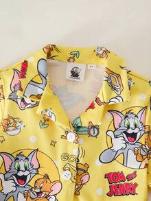 TOM & JERRY X SHEIN 女童卡通印花短袖上衣與短褲家居服 - 黃色 - 查看 3