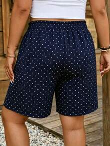 Comfylo Casual Simple Dark Blue Polka Dot Print Pattern Plus Size Pants Suitable For Summer - Multicolor - View 2