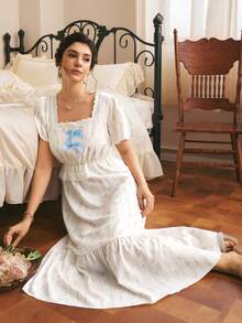 Côtesoire Camicia da notte da donna elegante e romantica in stile francese, con motivo floreale ditsy pastorale, patchwork in pizzo, comoda e con vestibilità ampia - Multicolore - Visualizzare 5
