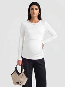 Modmama 孕妇休闲纯色修身哺乳长袖 T 恤，哺乳 T 恤，秋冬 - 彩色 - 查看 4