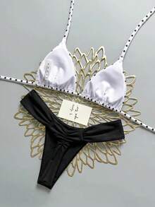 Swim Mod 26SS Spring/Summer Vacation Beach Polka Dot Sweet Cute Ruffle Bikini Set - Multicolor - View 2