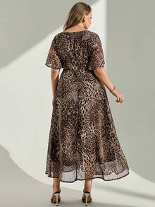 Chikora Plus Size Summer Fashion Leopard Print Dress - Brown - View 2