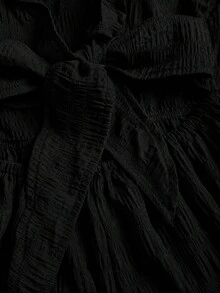 Ceyna Mono de tirantes finos con diseño de lazo y abertura en la espalda de color liso para mujer talla grande - Negro - Ver 5