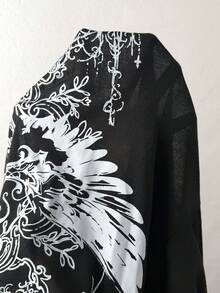 Coolane 女款大尺碼秋冬街頭風 Y2K 休閒約會夜店哥德龐克圖案露肩長袖黑色T恤，萬聖節穿搭 - 黑色 - 查看 9